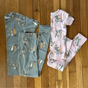 Carter’s matching sibling rabbit pajamas Size 7 and gray size 12